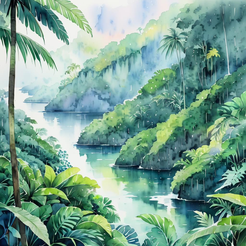 Serene Tropical Archipelago in Watercolor