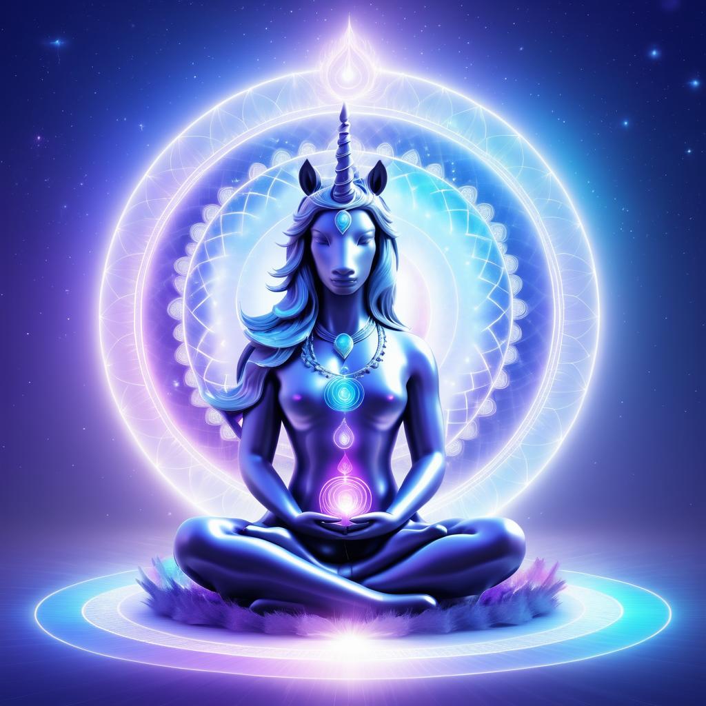 Serene Unicorn Meditating with Chakras