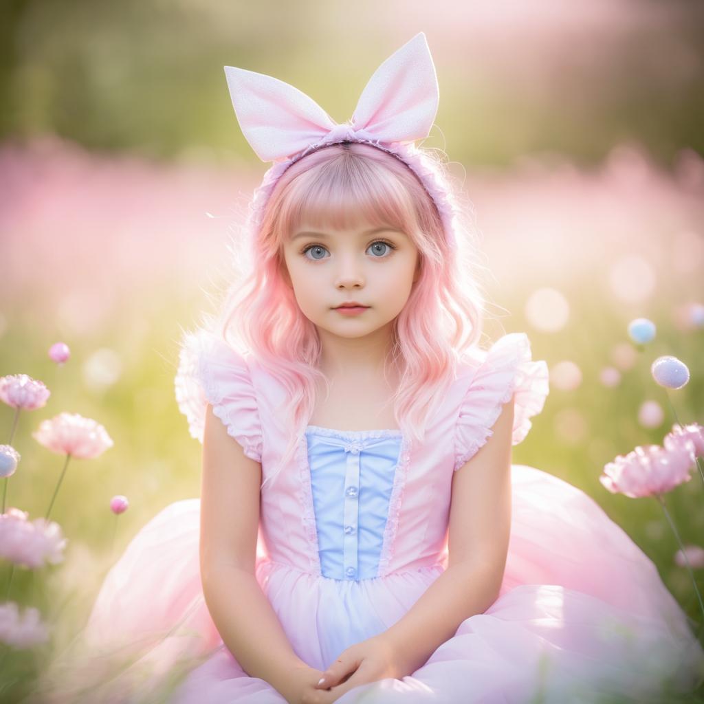 Whimsical Alice in a Pastel Meadow