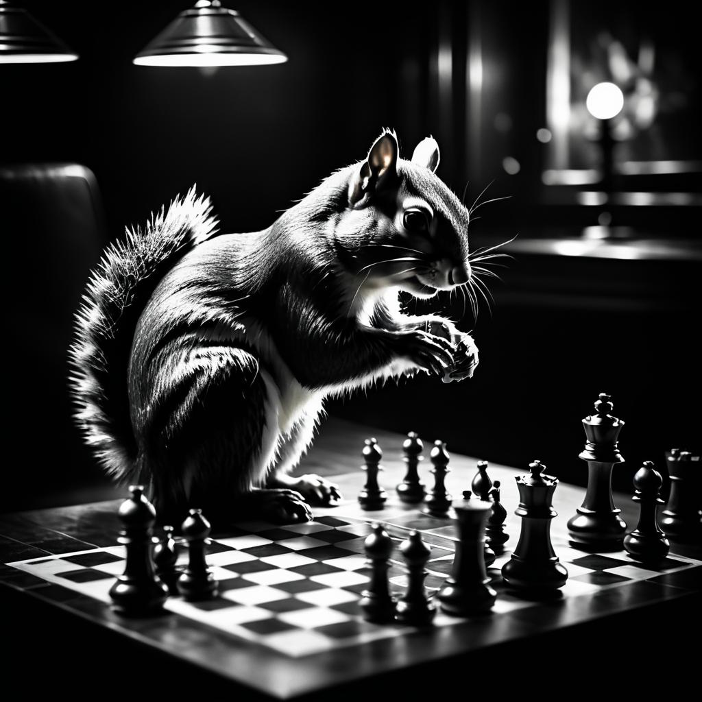 Squirrel Chess in Noir Style