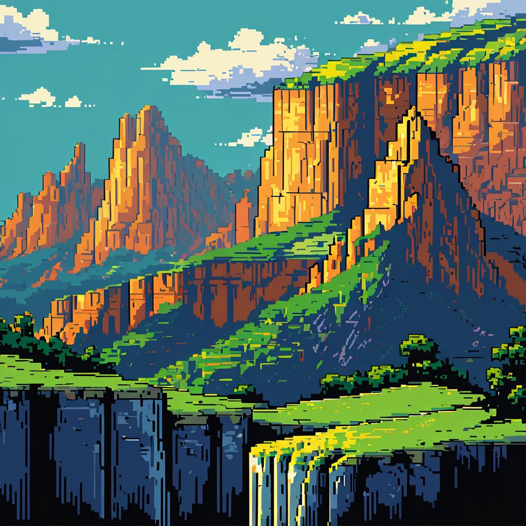 Retro Pixel Art of Stormy Cliffs