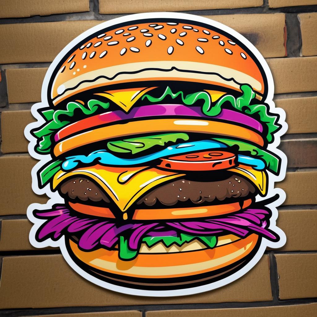 Vibrant Graffiti Burger Sticker Design