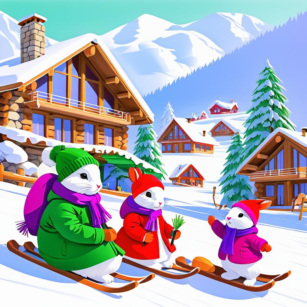 Cozy Rabbit Family in Winter Wonderland