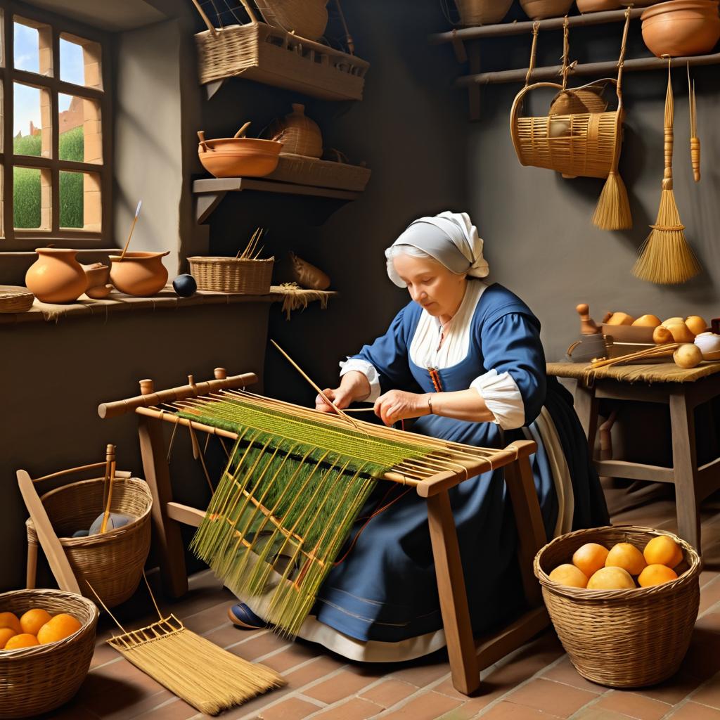 Elderly Woman Weaving in Dutch Golden Age