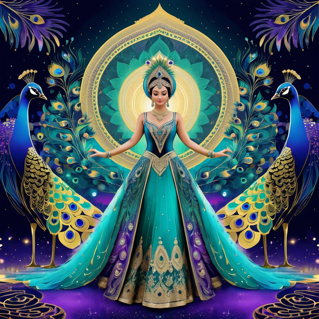 Surreal Woman-Peacock Fusion at Night