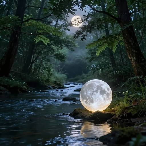 Moonlit Forest with Luminous Pearl