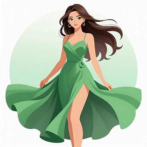 Elegant Woman in Flowing Green Dress