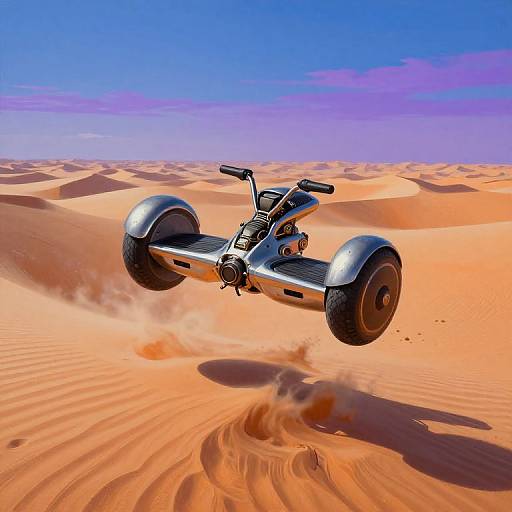Surreal Hoverbike Over Fantastical Desert