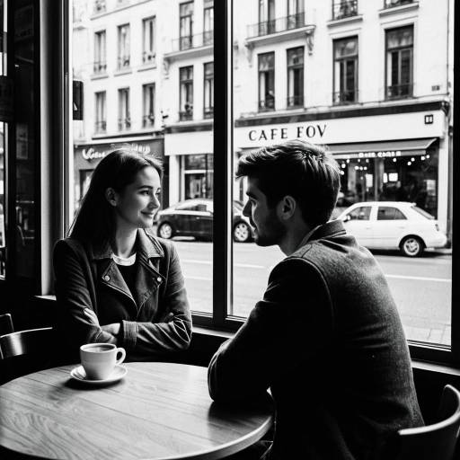 Couple enjoying coffee in Paris cafe