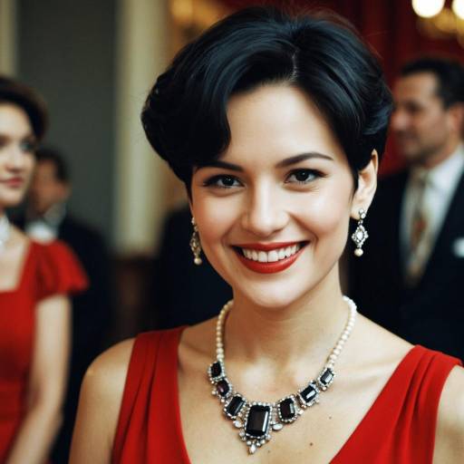 Elegant Woman in Red Dress with Jewelry