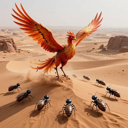 Surreal Phoenix Chase Over Desert Dunes