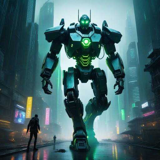 Futuristic Robot in Cyberpunk City