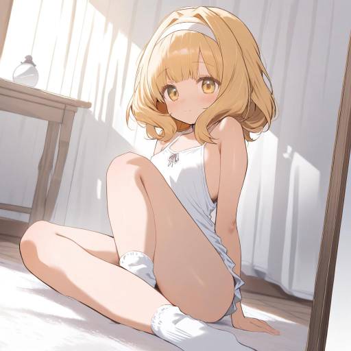 Blonde Girl Sitting by Mirror