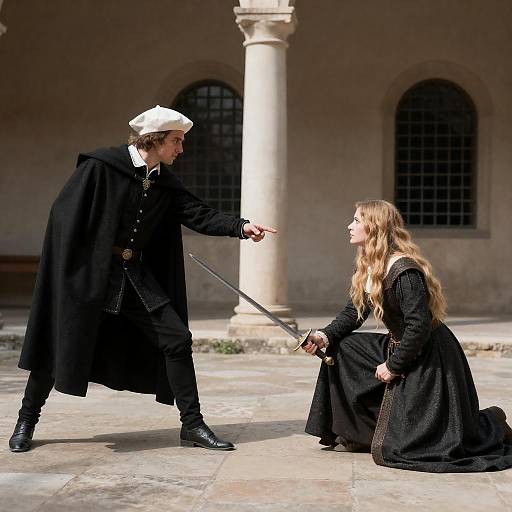 Intense Duel in a Sunlit Courtyard