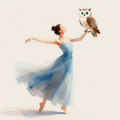 Impressionistic Dancer with Emerald Owl
