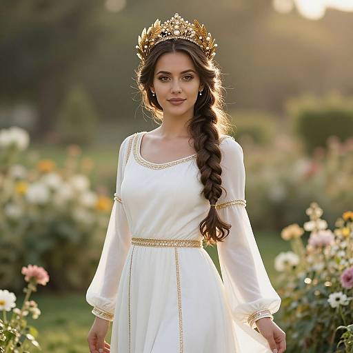 Regal Woman in Golden Hour Garden