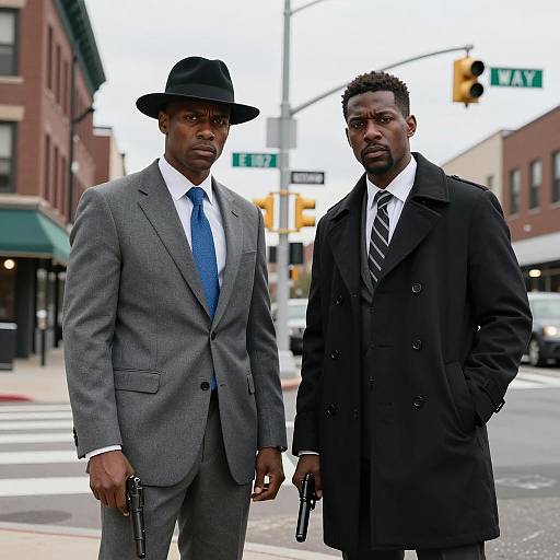 Two African American Men Holding Guns on City Street