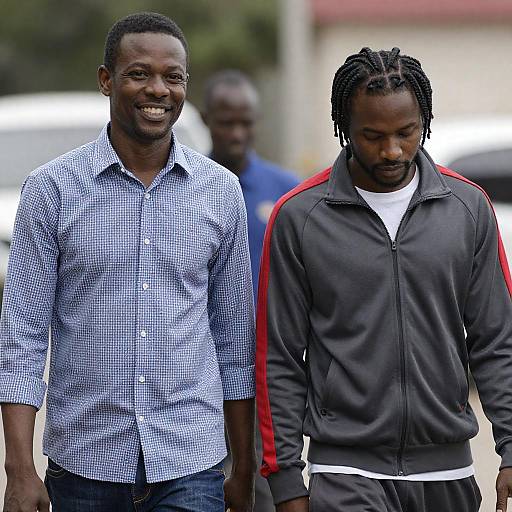 Outdoor Walk: Two Black Men in Focus