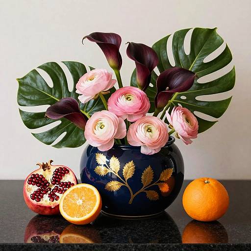 Elegant Midnight Blue Enamel Still Life