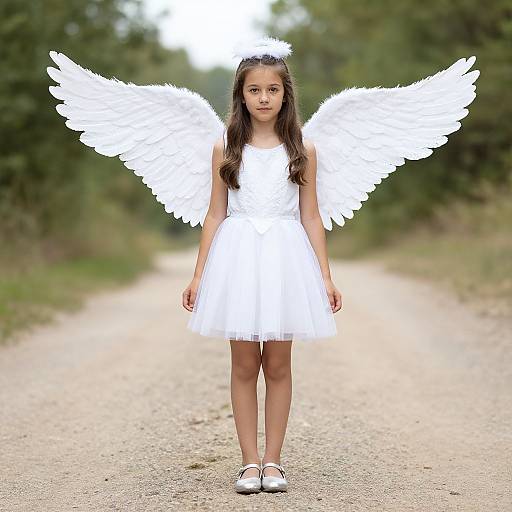 Girl in White Angel Wings Costume