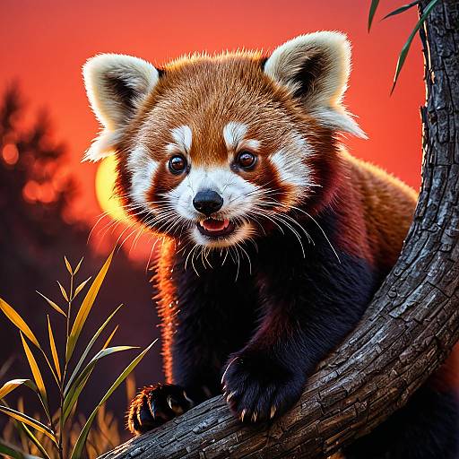 Playful Red Panda Cub at Sunset