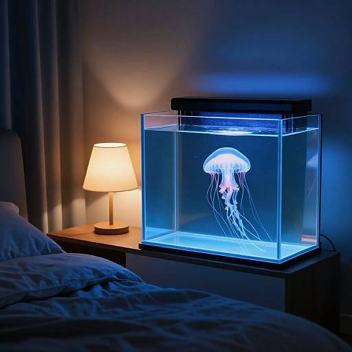 Bedroom with Glowing Jellyfish Aquarium