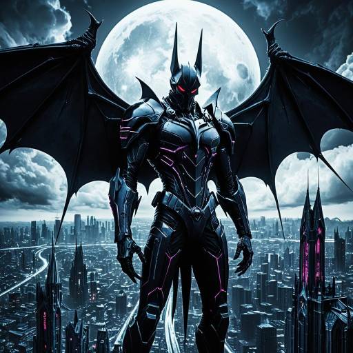Synthbat Vigilant Over Gothic Futuristic City