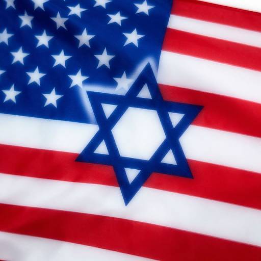 Photograph of a bold, blue Star of David centered on an American flag background, with white stars on a blue field and red and white stripes.