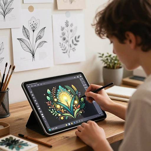 AI-Powered Artist Creating Glowing Nature Art