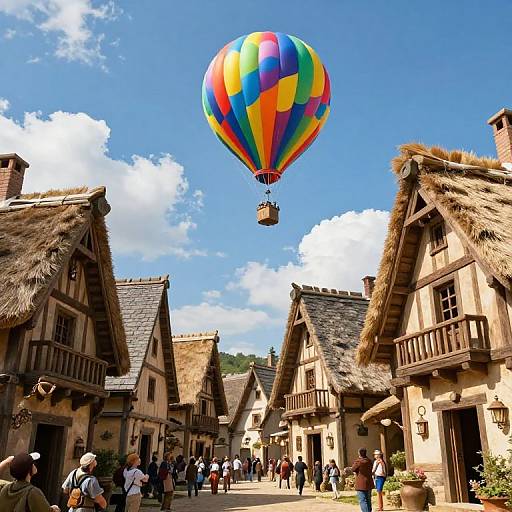 Colorful Balloon Over Medieval Village