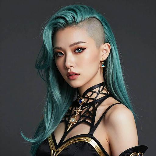 Androgynous Teal Hair Cyberpunk Nouveau