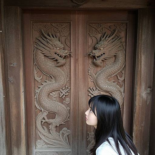 Dragon-Carved Wooden Door in Rural Japan