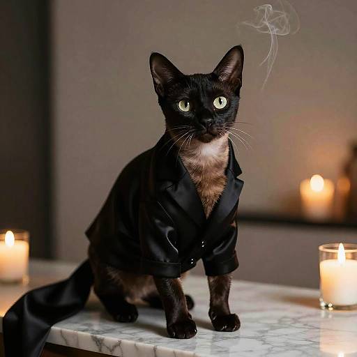 Elegant Japanese Bobtail in Silk Blazer