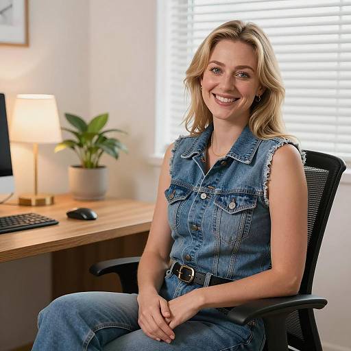 Casual Office Setting with Smiling Woman