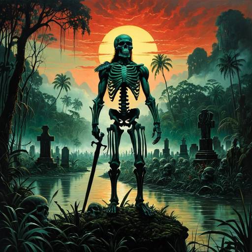 Amazon Skeleton Warrior at Twilight Jungle Graveyard
