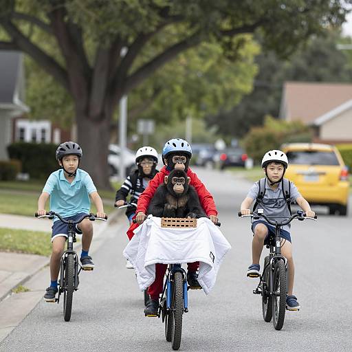 Adventurous Ride: Children and Primate Fun