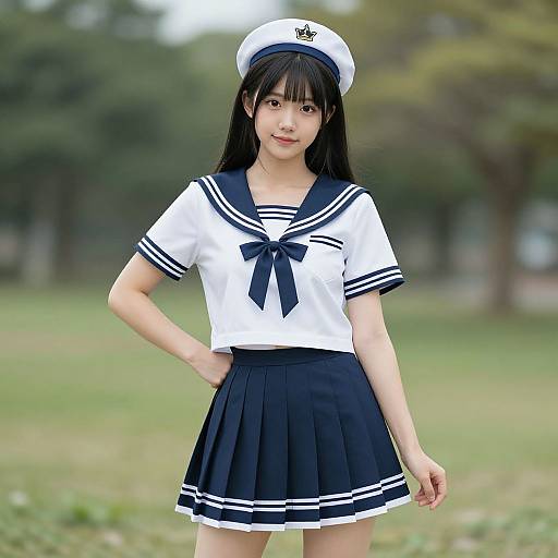 Asian Woman in Sailor Outfit