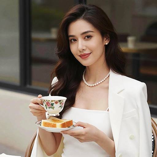 Elegant Woman with Floral Teacup