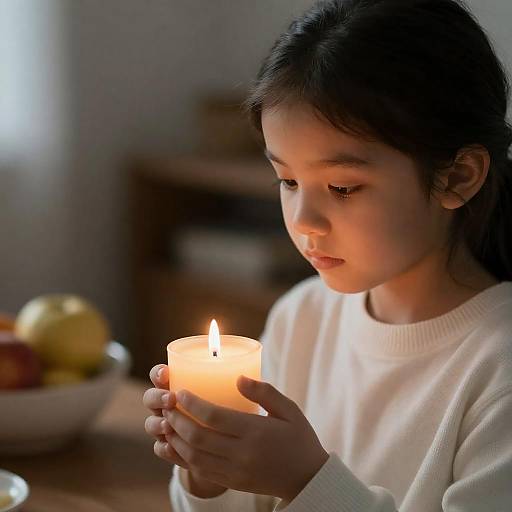 Young Girl Holding Lit Candle