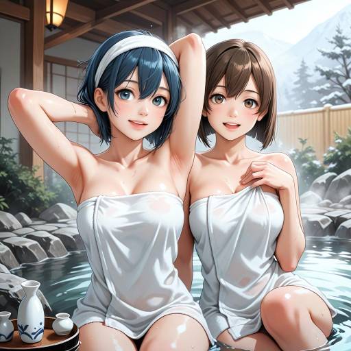 Relaxing Onsen Scene with Two Girls