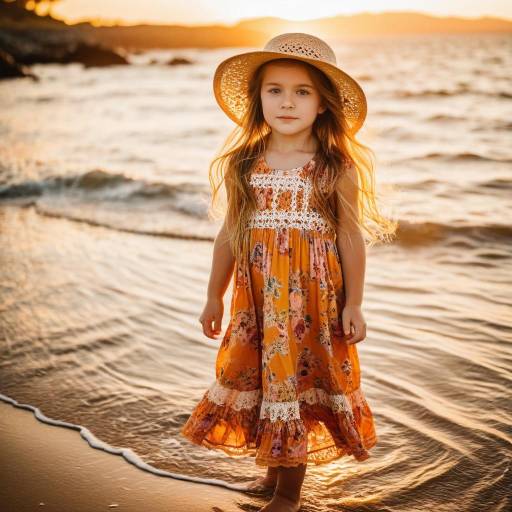 Toddler Girl in Floral Dress at Sunset Beach