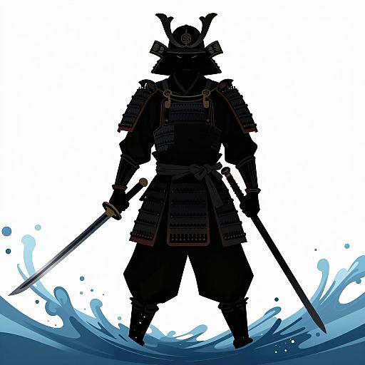Silhouetted Samurai in Turbulent Water