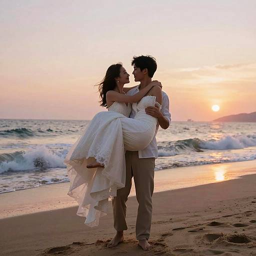 Romantic Beach Bridal Carry Sunset