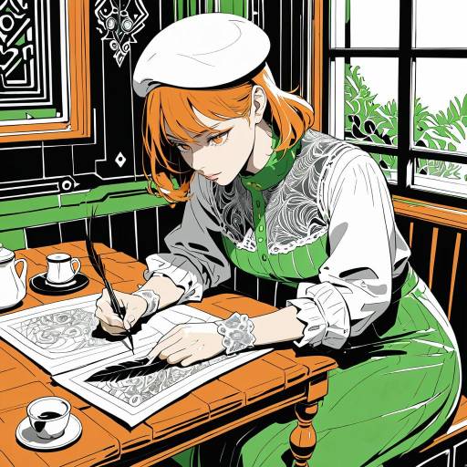Golden-Eyed Writer in Manga Style