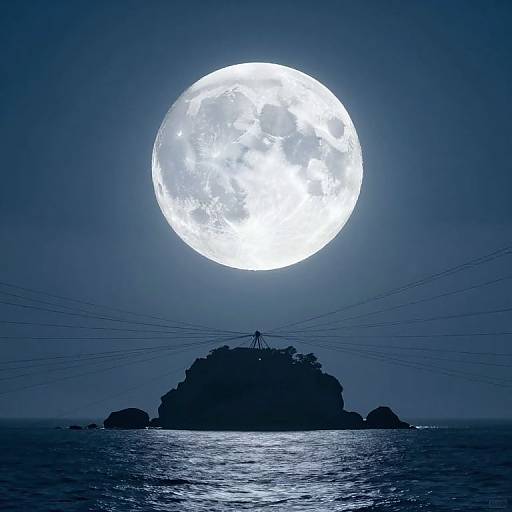 Giant Luminous Moon Over Misty Ocean