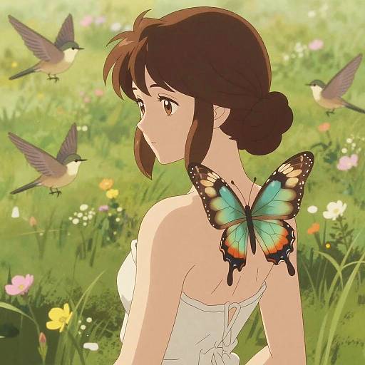 Anime Character with Ethereal Butterfly
