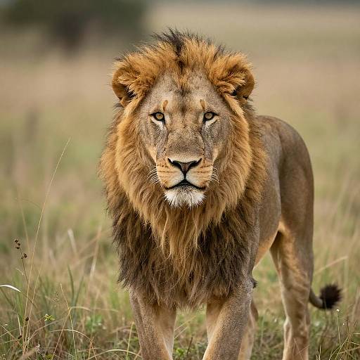 Majestic Male Lion in Tall Grass