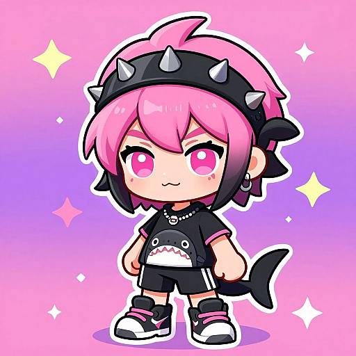 Chibi Anime Character with Shark Tail