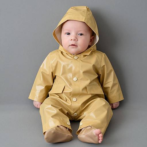Newborn Baby in Gold Raincoat