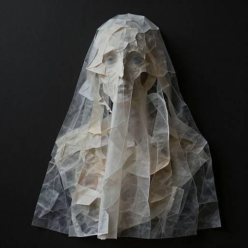 Ethereal Ghostly Figure in Layered Papier-Mâché